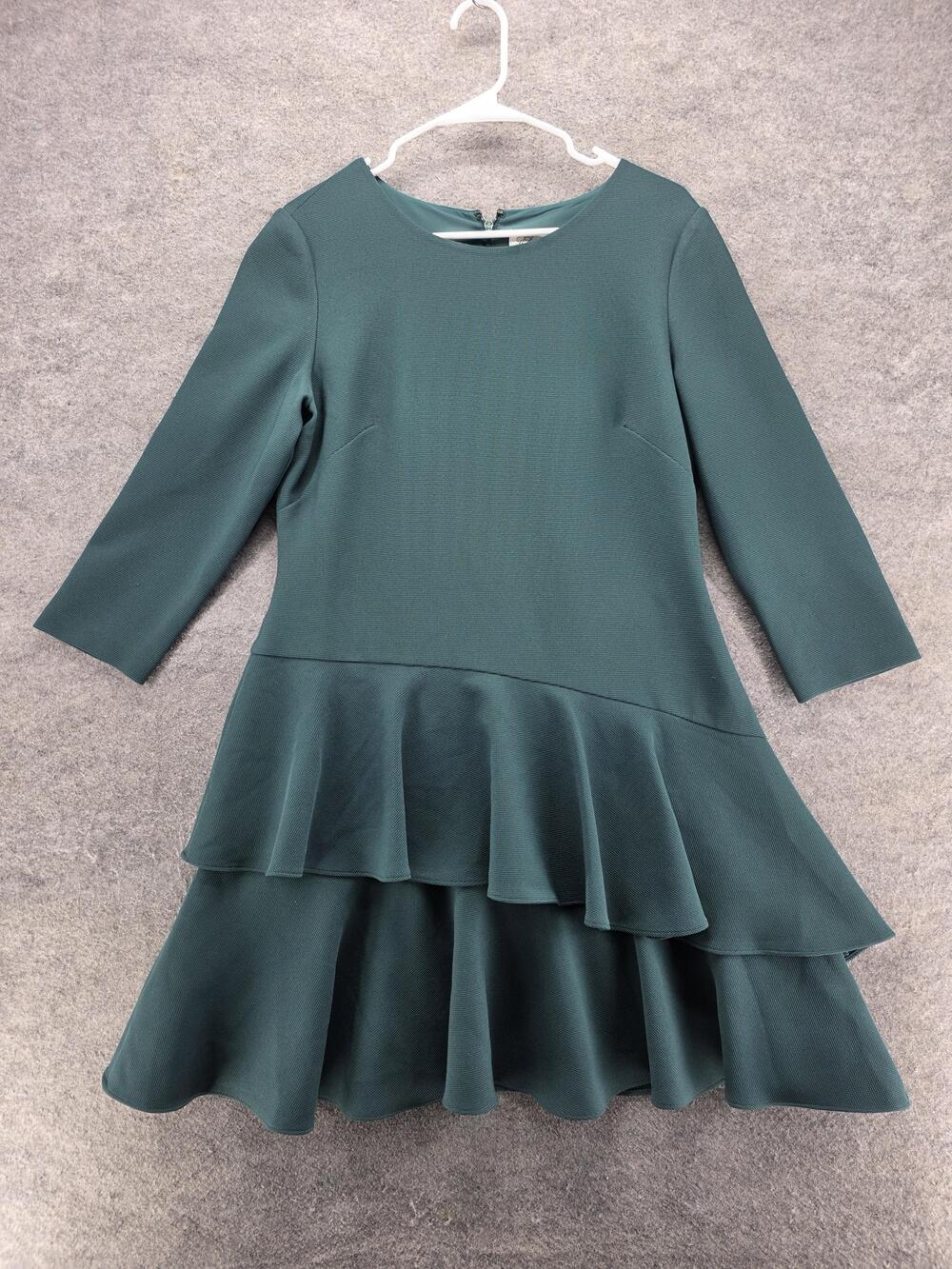 Eliza J Dress Womens 14 Green Fit & Flare Short Round Neck 3/4 Sleeve Ruffle